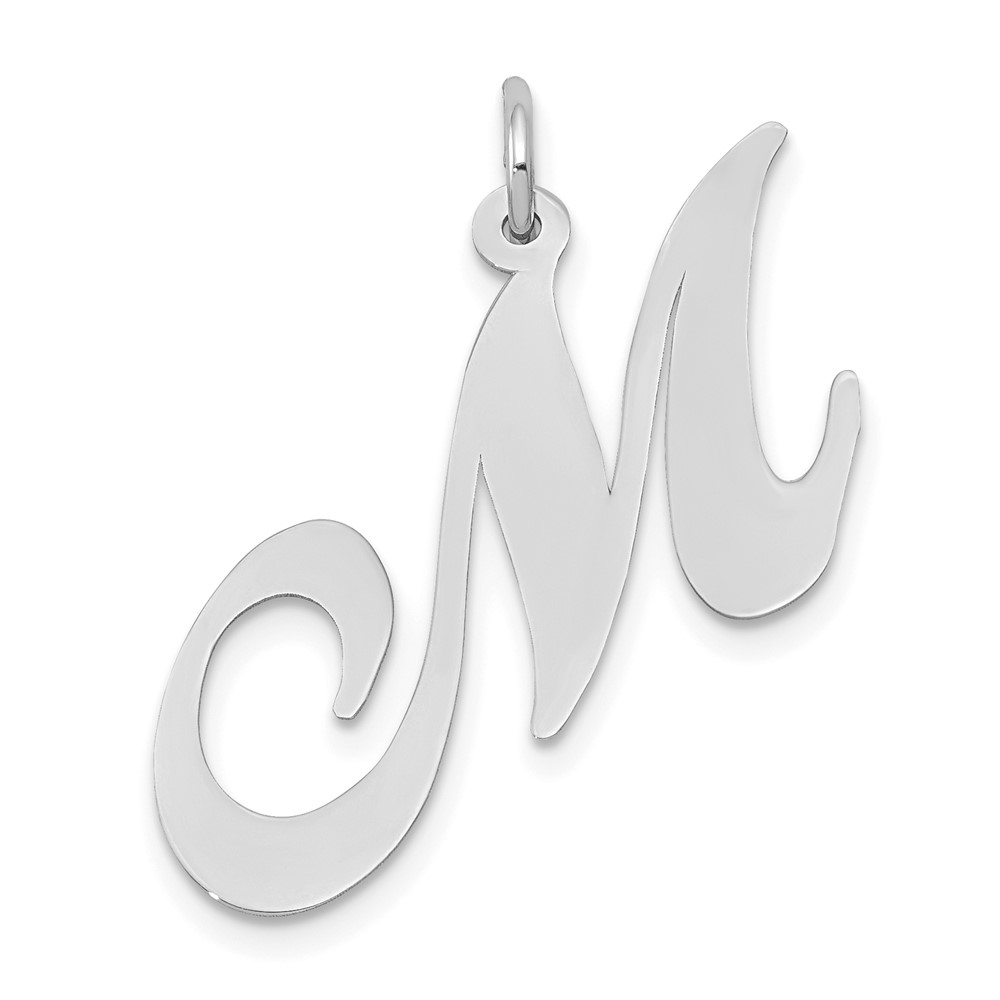 14k White Gold Large Fancy Script Letter M Initial Charm (YC655M)