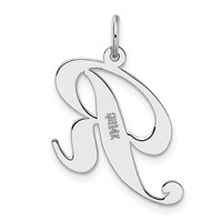 14K White Gold Large Fancy Script Letter R Initial Charm view 4