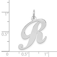 14K White Gold Large Fancy Script Letter R Initial Charm view 3