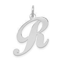 14K White Gold Large Fancy Script Letter R Initial Charm view 1