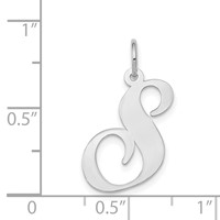 14K White Gold Large Fancy Script Letter S Initial Charm view 3
