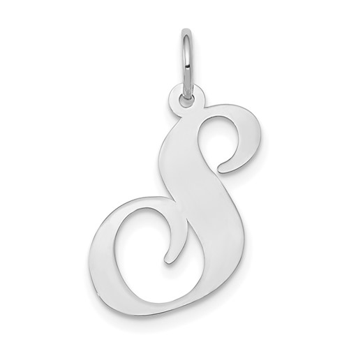 14K White Gold Large Fancy Script Letter S Initial Charm
