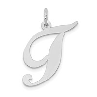 14K White Gold Large Fancy Script Letter T Initial Charm view 1
