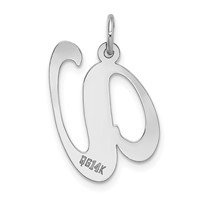 14K White Gold Large Fancy Script Letter V Initial Charm view 4