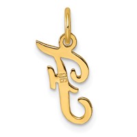14K Yellow Gold Small Script Letter F Initial Charm view 3