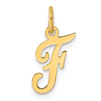 14K Yellow Gold Small Script Letter F Initial Charm view 1
