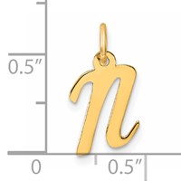 14K Yellow Gold Small Script Letter N Initial Charm view 4