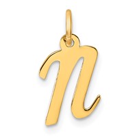 14K Yellow Gold Small Script Letter N Initial Charm view 1