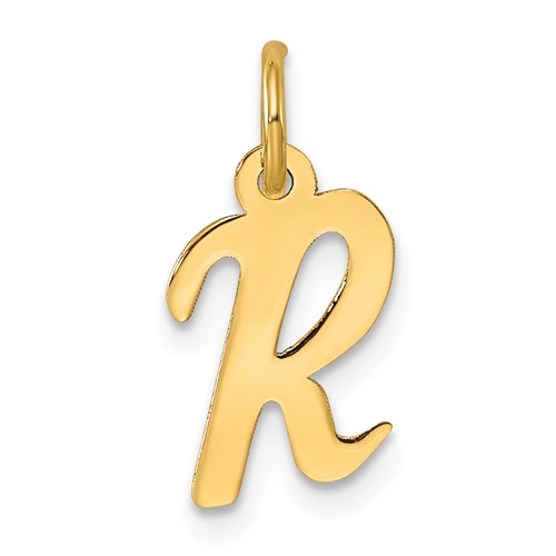 14K Yellow Gold Small Script Letter R Initial Charm