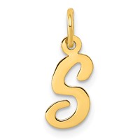 14K Yellow Gold Small Script Letter S Initial Charm view 1