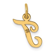 14K Yellow Gold Small Script Letter T Initial Charm view 3