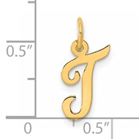 14K Yellow Gold Small Script Letter T Initial Charm view 4
