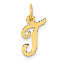 14K Yellow Gold Small Script Letter T Initial Charm view 1