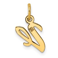 14K Yellow Gold Small Script Letter V Initial Charm view 3