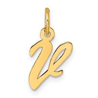 14K Yellow Gold Small Script Letter V Initial Charm view 1