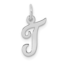 14K White Gold Small Script Letter T Initial Charm view 1