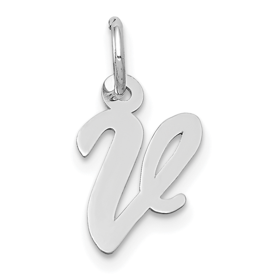 14k White Gold Small Script Letter V Initial Charm (YC659V)