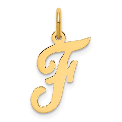 14K Yellow Gold Medium Script Letter F Initial Charm