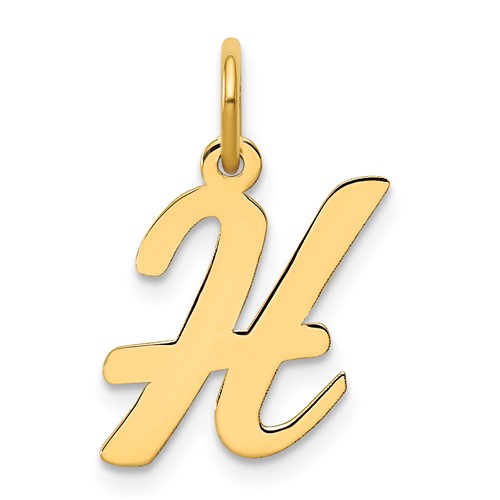 14K Yellow Gold Medium Script Letter H Initial Charm