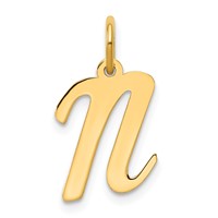 14K Yellow Gold Medium Script Letter N Initial Charm view 1