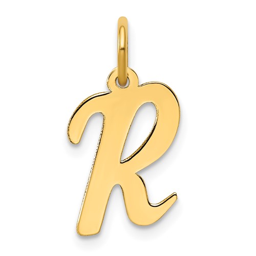 14K Yellow Gold Medium Script Letter R Initial Charm