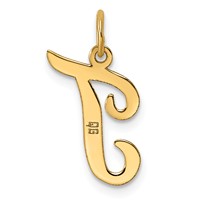 14K Yellow Gold Medium Script Letter T Initial Charm view 3