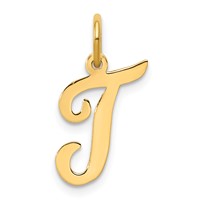 14K Yellow Gold Medium Script Letter T Initial Charm view 1