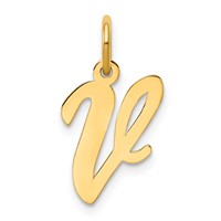 14K Yellow Gold Medium Script Letter V Initial Charm view 1