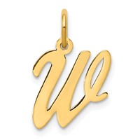 14K Yellow Gold Medium Script Letter W Initial Charm view 1