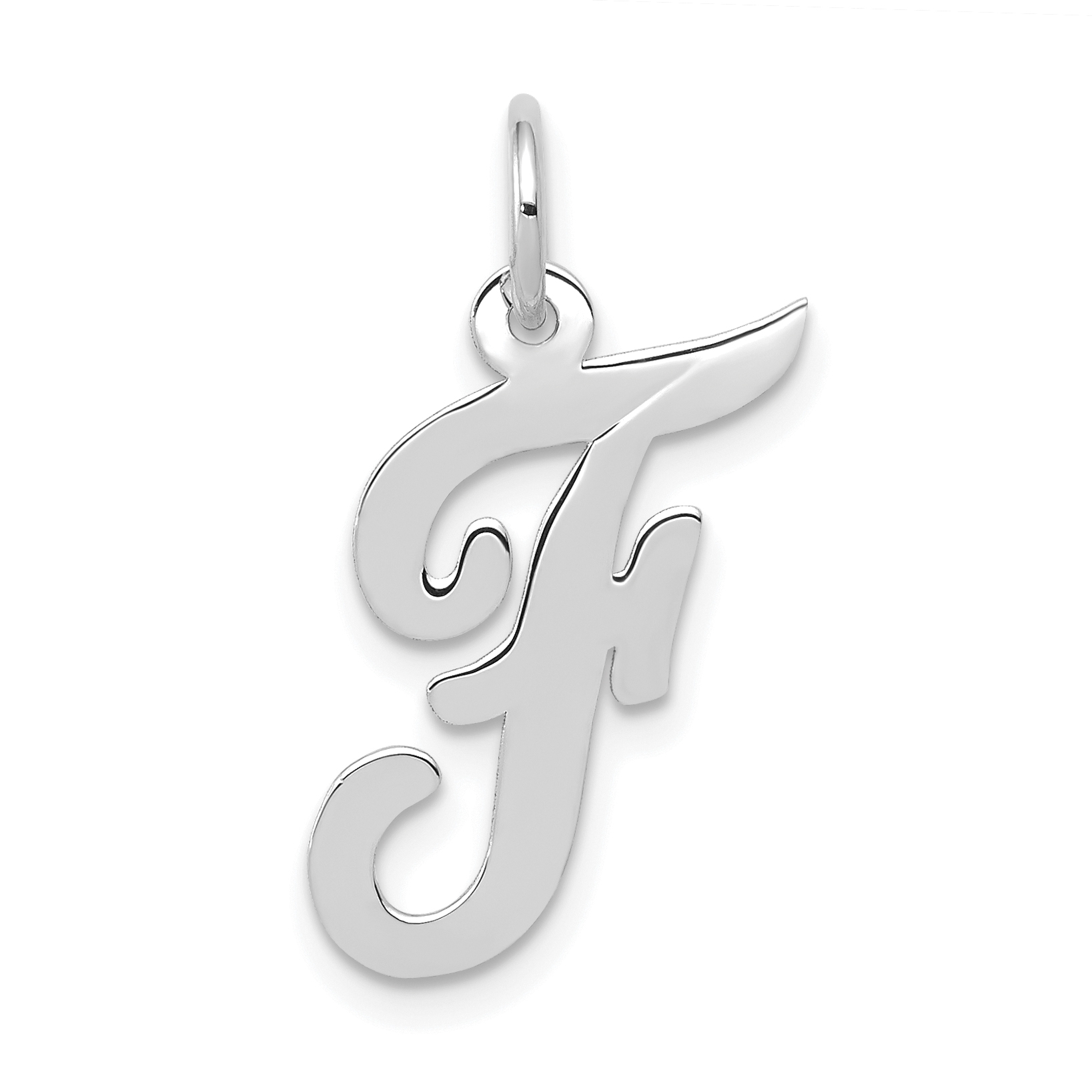 14k White Gold Medium Script Letter F Initial Charm (YC661F)