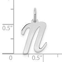 14K White Gold Medium Script Letter N Initial Charm view 3