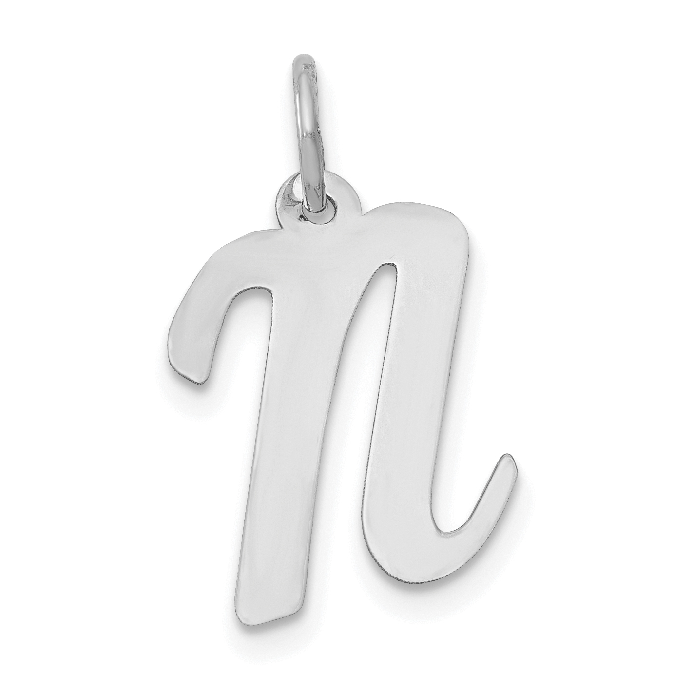 14k White Gold Medium Script Letter N Initial Charm (YC661N)