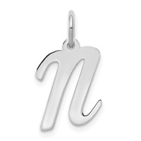 14K White Gold Medium Script Letter N Initial Charm view 1