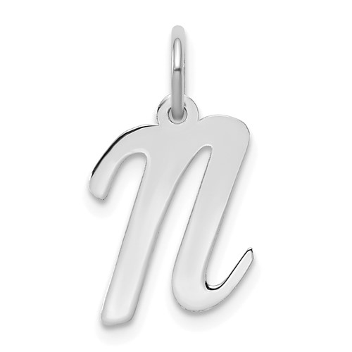 14K White Gold Medium Script Letter N Initial Charm