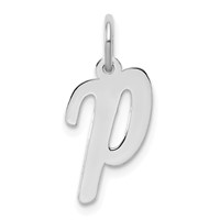 14K White Gold Medium Script Letter P Initial Charm view 1