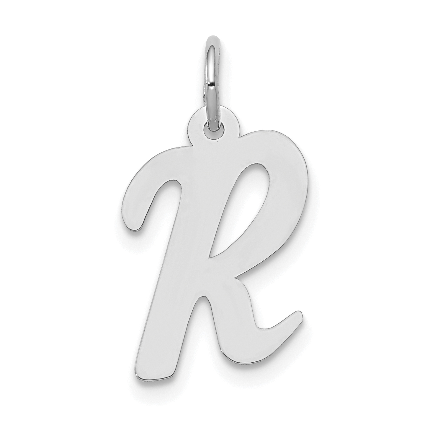 14k White Gold Medium Script Letter R Initial Charm (YC661R)