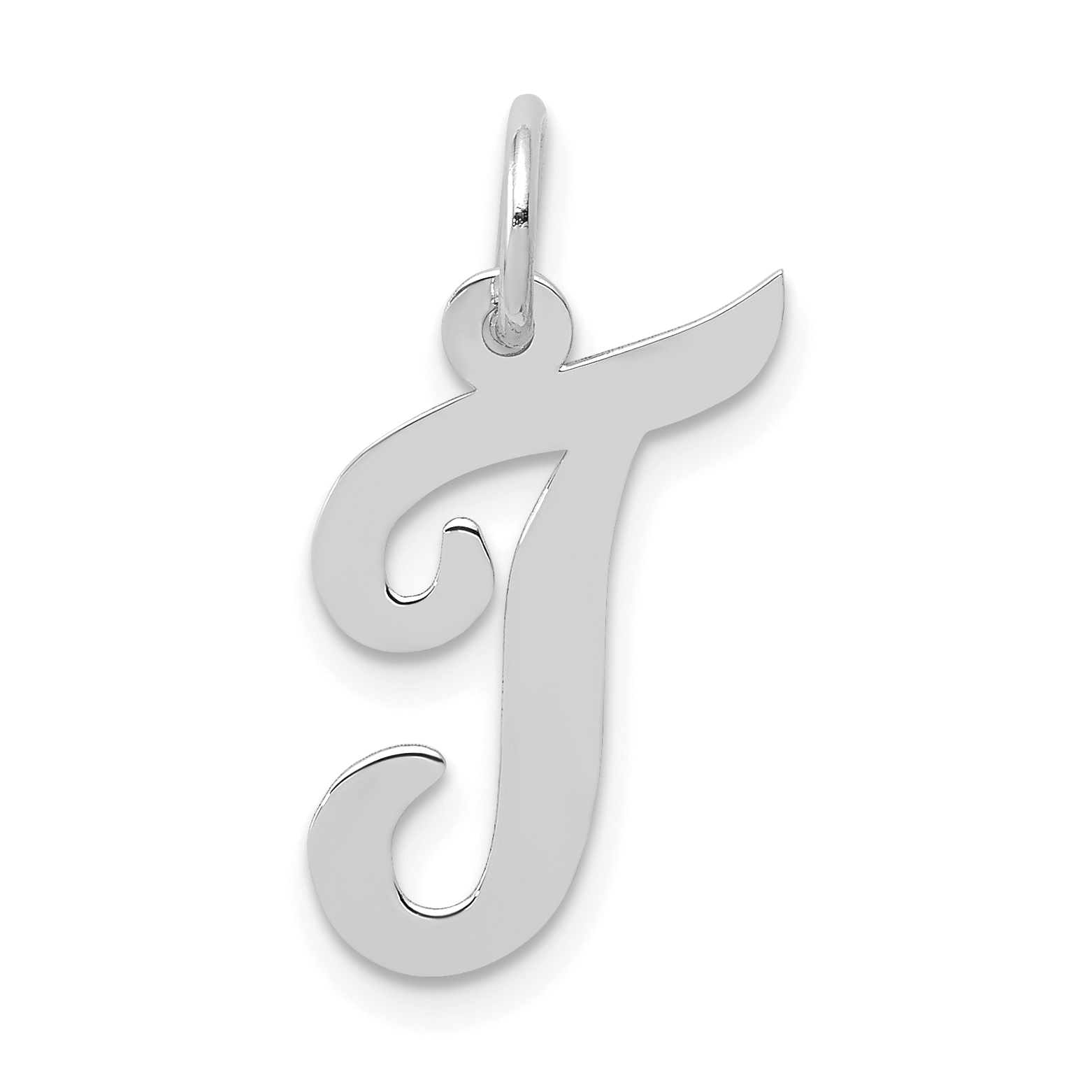 14k White Gold Medium Script Letter T Initial Charm (YC661T)