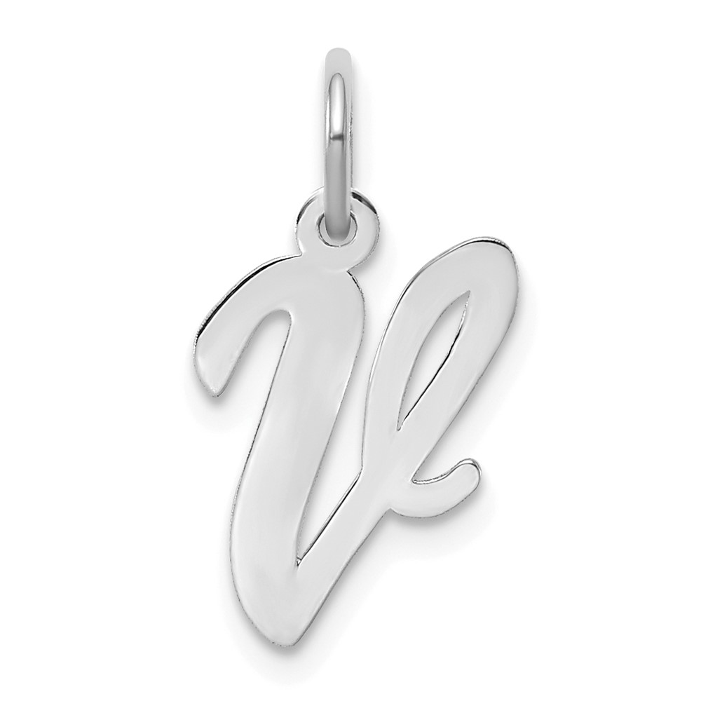 14K White Gold Medium Script Letter V Initial Charm