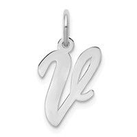 14K White Gold Medium Script Letter V Initial Charm view 1