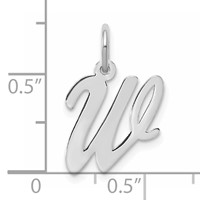 14K White Gold Medium Script Letter W Initial Charm view 3