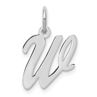 14K White Gold Medium Script Letter W Initial Charm view 1