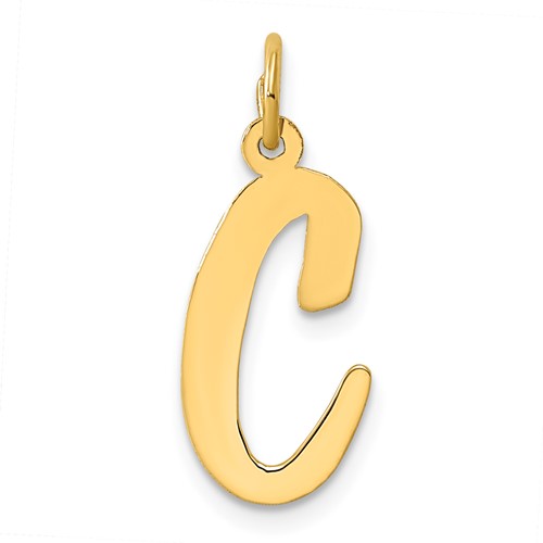 14K Yellow Gold Large Script Letter C Initial Charm