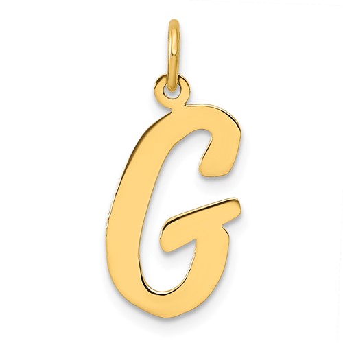 14K Yellow Gold Large Script Letter G Initial Charm