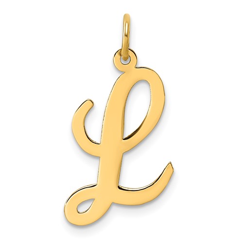14K Yellow Gold Large Script Letter L Initial Charm