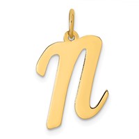 14K Yellow Gold Large Script Letter N Initial Charm view 1