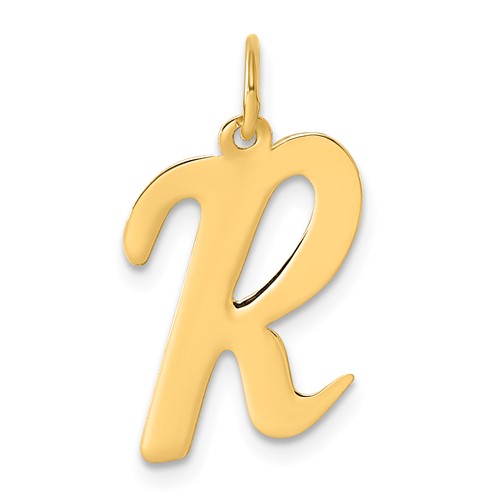 14K Yellow Gold Large Script Letter R Initial Charm