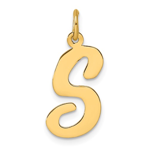 14K Yellow Gold Large Script Letter S Initial Charm