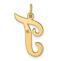 14K Yellow Gold Large Script Letter T Initial Charm view 3