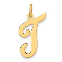 14K Yellow Gold Large Script Letter T Initial Charm view 1