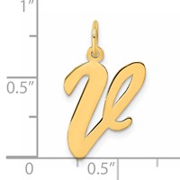 14K Yellow Gold Large Script Letter V Initial Charm view 4